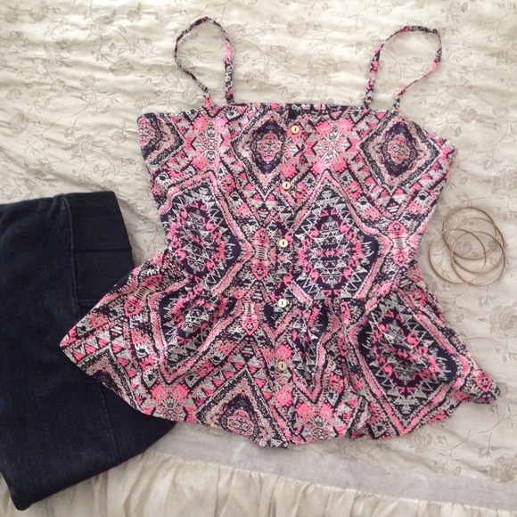 NEW!!! deco print peplum tank top