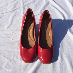 Red espadrille style wedges