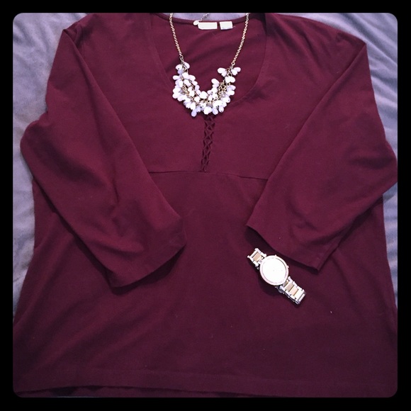 Caslon Tops - Maroon Caslon 3/4 sleeve