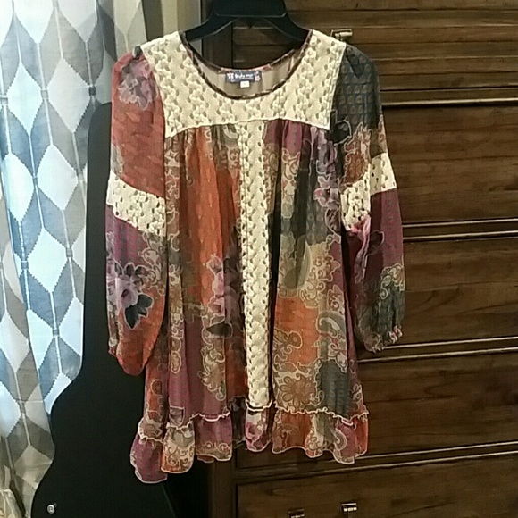 Girl's sheer and crochet trim dress
