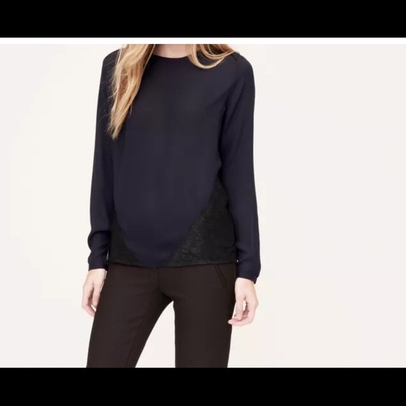 Loft Navy and Black Lace Blouse