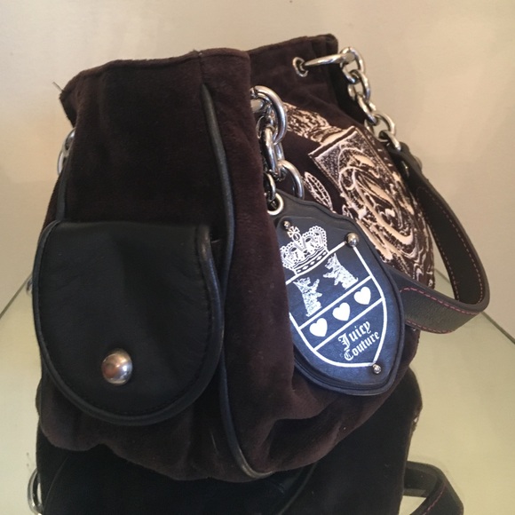 JUICY COUTURE LN CHOCOLATE VELOUR/LEATHER SATCHEL - Picture 2 of 9