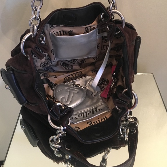 JUICY COUTURE LN CHOCOLATE VELOUR/LEATHER SATCHEL - Picture 4 of 9