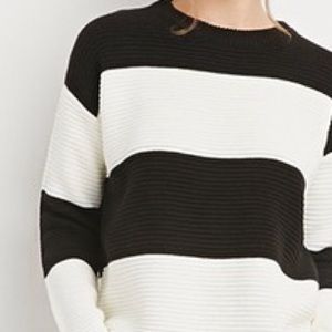 FOREVER 21 Ripped B&W Stripped Sweater