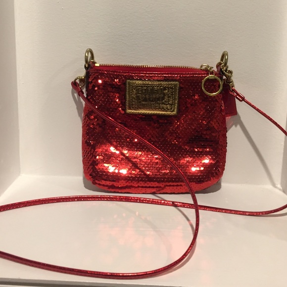 Over the shoulder red sequence coach purse