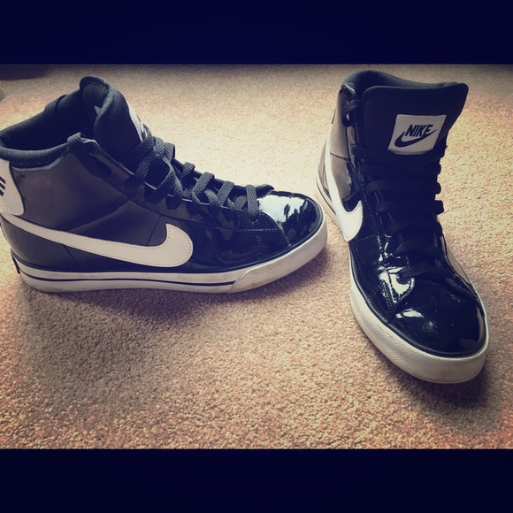 Nike Shoes - Black Patent Leather Hightop Sneakers