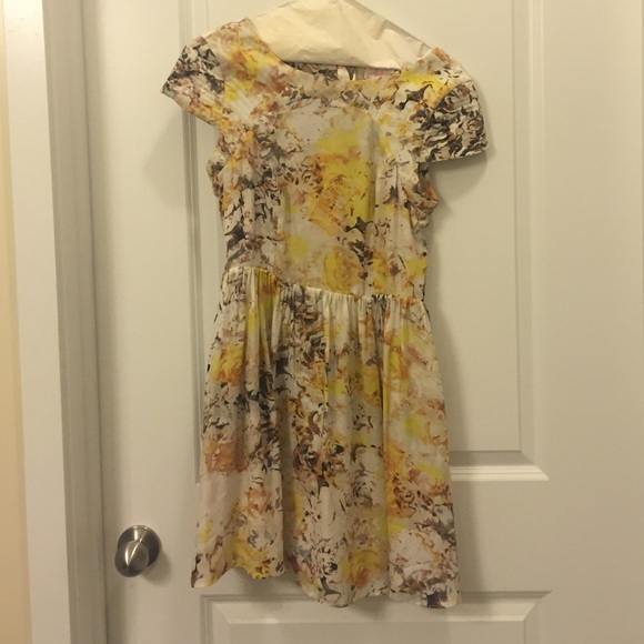 Parker XS Open Back Silk Yellow Flora Dress