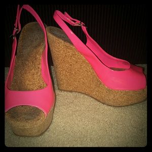 Bubble Gum Pink Cork Wedges