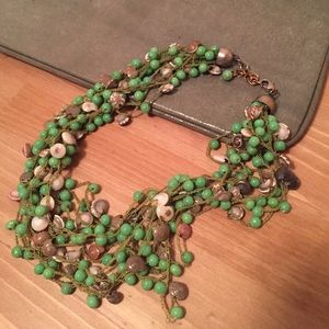 Green Sea-bead and Shell Statement Necklace
