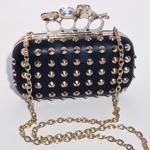 Natasha Couture 'Finger' studded clutch blk/gold