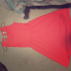 Coral solid Dress with mesh accents