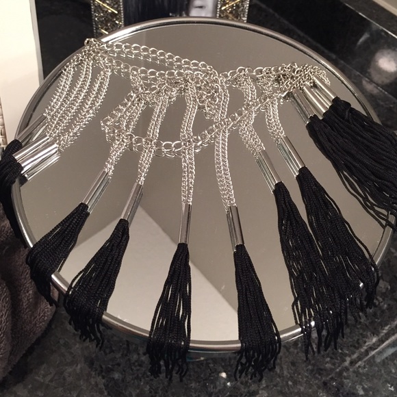 πHP! NWT black fringe statement silver necklace - Picture 3 of 4