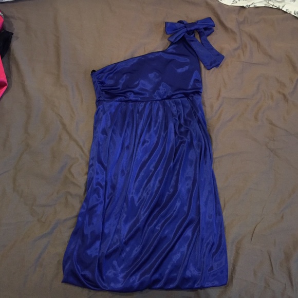 Royal blue one shoulder bow dress