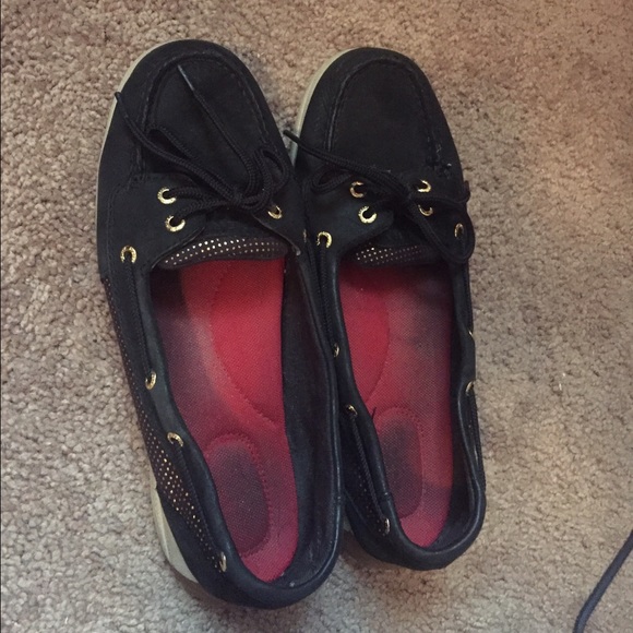 Black sperrys with gold
