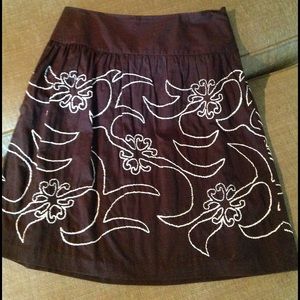 LOFT Brown Embroidered Skirt Sz8