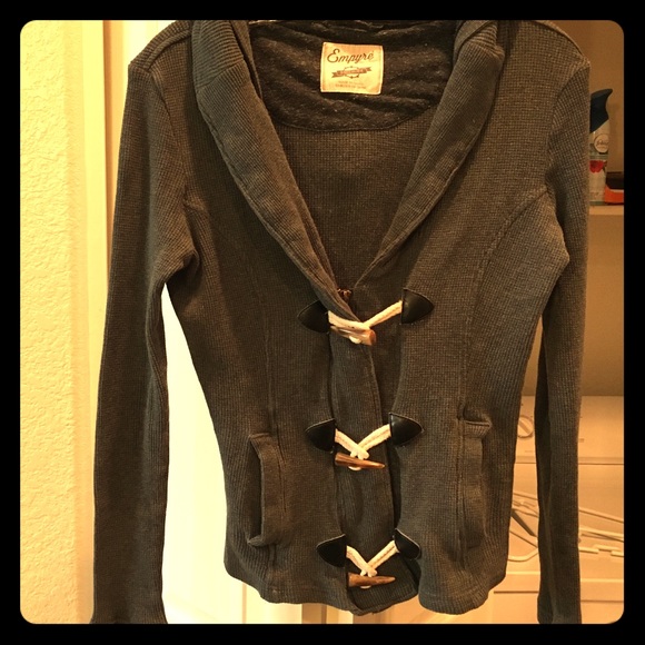 Gray button up hoodie with zipper