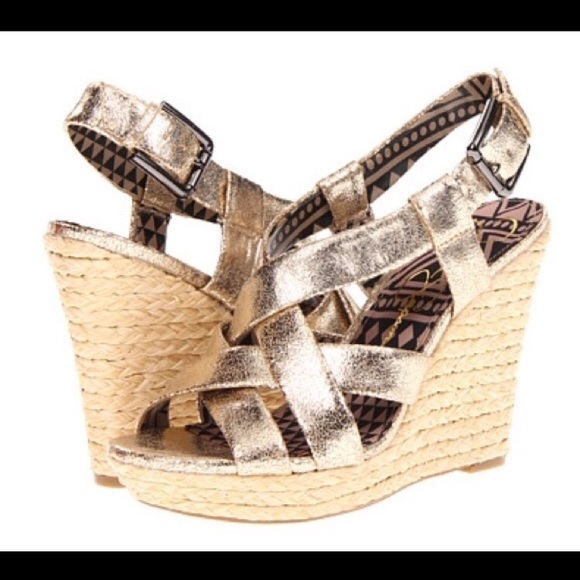 Metallic gold Jessica Simpson wedges