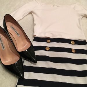 Sailor Striped midi skirt with gold detail