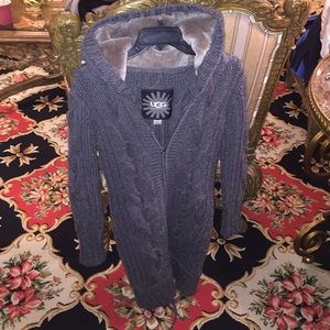 UGG hooded long zip up sweater, size M, fitted