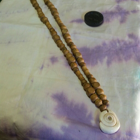 Pull over wooden beaded with sea shell necklace
