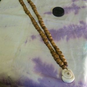 Pull over wooden beaded with sea shell necklace