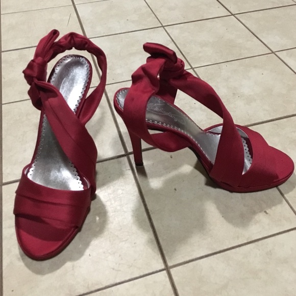 Red satin high heels