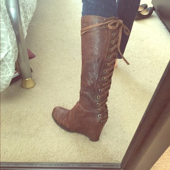 Apepazza Italian brown leather wedge boots