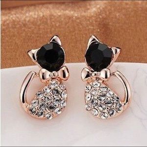 Bow Tie Kitty Crystal Studs Earrings