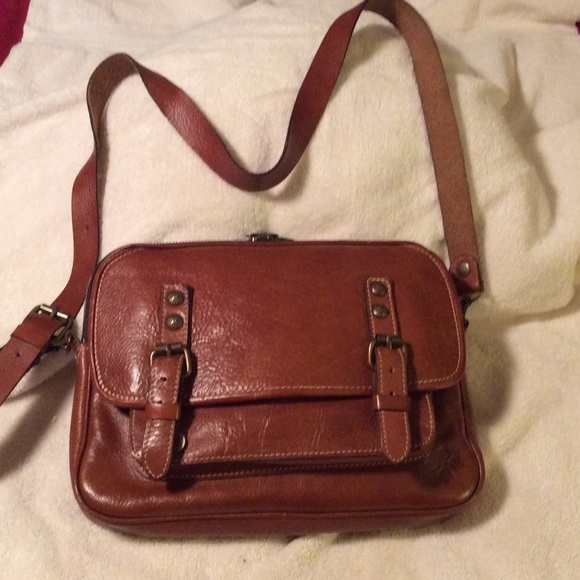 Genuine leather cross body bag, cognac color