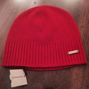 Burberry Red Cashmere Beanie Hat