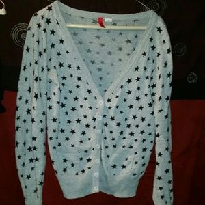 Grey with black star snap up lightweight cardigan