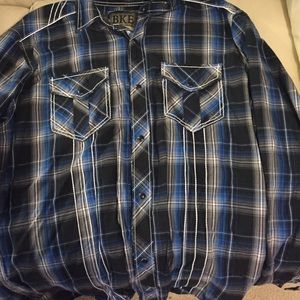 Black blue white long sleeve button up men's