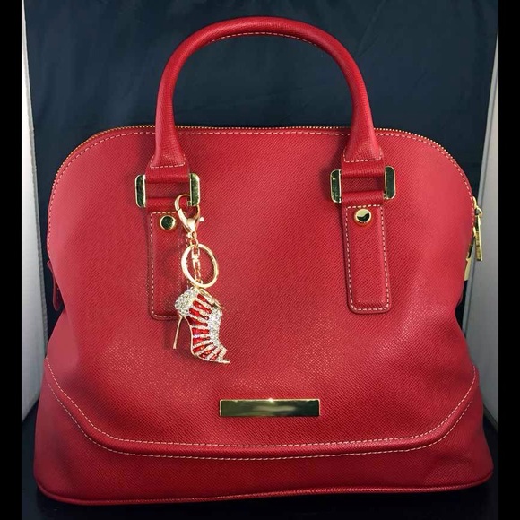 Crystal Bling Red Heel Purse Charm & Keychain - Picture 2 of 4