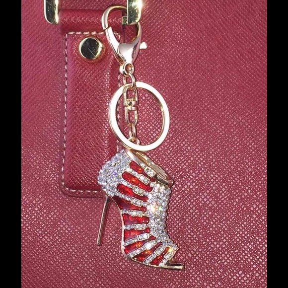 Crystal Bling Red Heel Purse Charm & Keychain - Picture 3 of 4