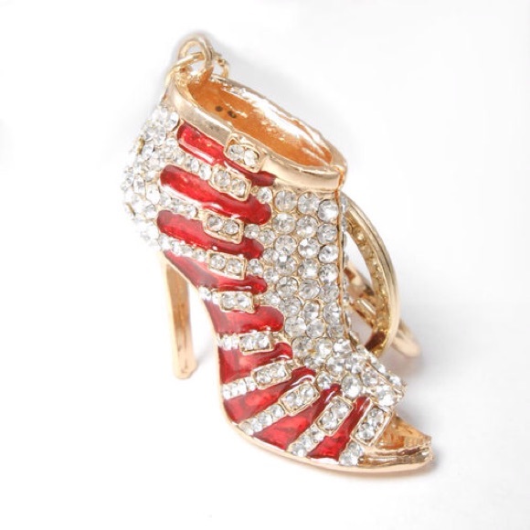 Crystal Bling Red Heel Purse Charm & Keychain - Picture 4 of 4