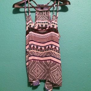 Patterned, spaghetti sheer top.