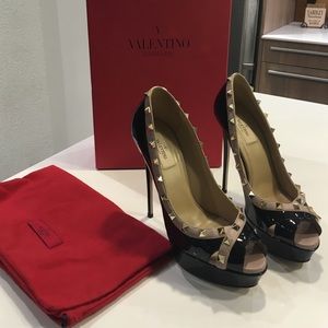 Valentino Rockstud Peep Toe Platform Heels