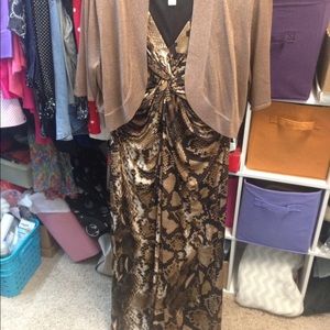 Elegant snakeskin print dress & sparkling shrug