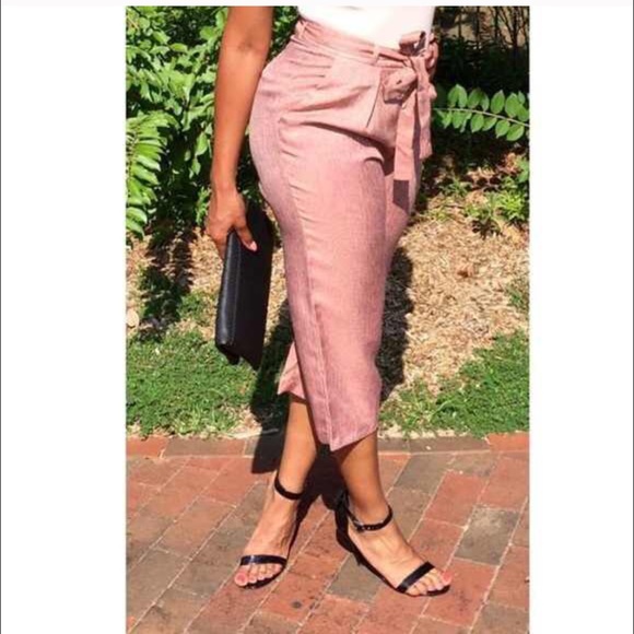 Coral Peach Tie Waist Wide Leg Culottes - Picture 2 of 3