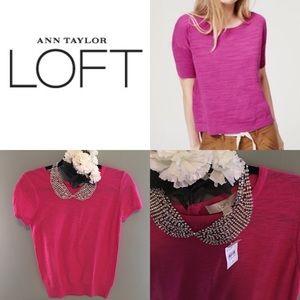 NWT LOFT- S Pink short-sleeved/back zipper shirt.