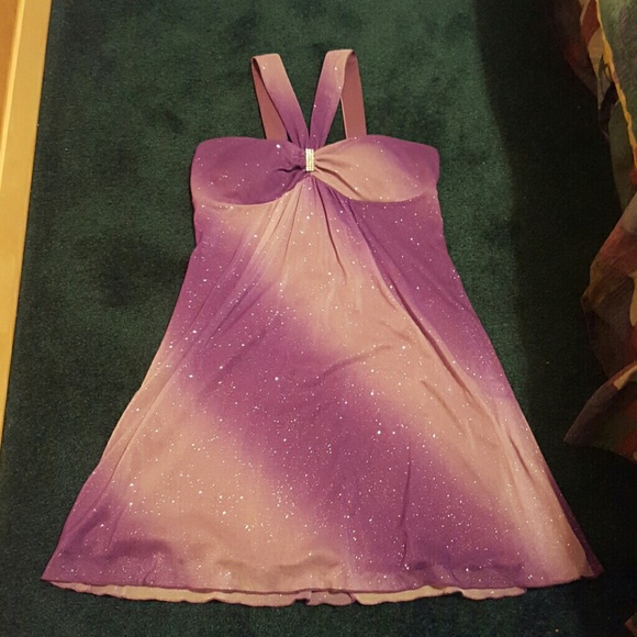 Purple mini glitter cocktail dress