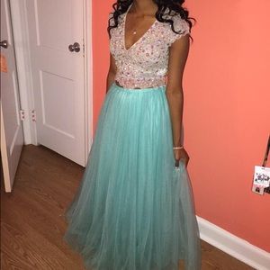 Teal Two Piece Formal Dress
