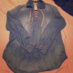 Laceup blue Cloth and Stone Anthropologie Henley