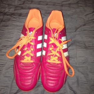 Pink adidas soccer cleats