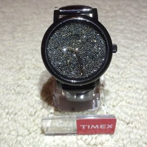 New Timex Swarovski crystal black leather watch