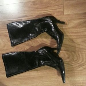 Size 8, black patent leather knee high boots