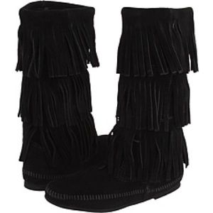 Minnetonka black fringe boots