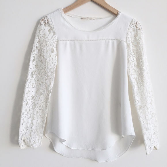 ✨SOLD✨ Rebecca Taylor Porcelain Rayon + Lace Top - Picture 2 of 4
