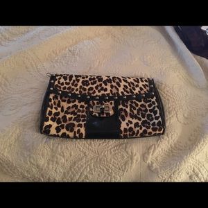 White House Black Market calf-hair leopard clutch