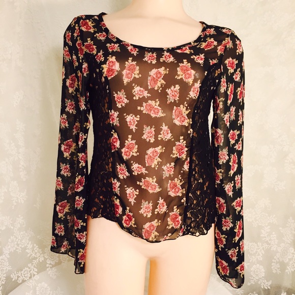 floral blouse w/black lace sides FINAL CLEARANCE
